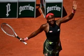 La joie de l'Américaine Coco Gauff, après sa victoire face à la Tunisienne Ons Jabeur, lors de leur 8e de finale, le 7 juin 2021 au tournoi de Roland-Garros