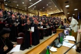 Le pape François face aux cardinaux et évêques lors d'un sommet contre les agressions sexuelles commis sur des enfants par des prêtres au Vatican le 23 février 2019