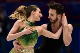 Gabriella Papadakis et Guillaume Cizeron, lors de leur programme court de danse sur glace aux Mondiaux de patinage artistique, le 23 mars 2018 à Milan