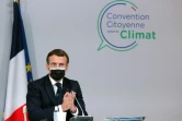 Le président Emmanuel Macron, lors d'un discours auprès des  membres de la Convention citoyenne pour le climat, le 14 décembre 2020, à Paris 