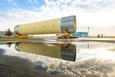Un élément de la future fusée SLS construite par Boeing pour la Nasa, au site d'assemblage de Michoud, le 14 décembre 2018 à La Nouvelle Orléans
