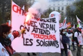 Manifestation du personnel soignant pour réclamer plus de moyens financier à Paris, le 15 octobre 2020