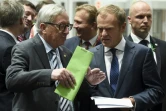 Le président de la Commission européenne Jean-Claude Juncker et le président du Conseil européen Donald Tusk à leur arrivée à une conférence de presse le 29 juin 2016 à Bruxelles