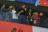 Diego Maradona lors du match de  l'Argentine contre le Nigeria au Mondial, le 26 juin 2018 à Saint-Pétersbourg
