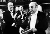 Pablo Neruda lors de la remise du prix Nobel de litterature le 12 octobre 1971 à Stockholm