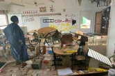 Une salle de classe d'école primaire détruite à Mamoudzou après le passage du cyclone Chido à Mayotte, le 14 décembre 2024