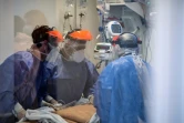 Des infirmiers autour d'un patient atteint du Covid-19 en soins intensifs à l'hôpital El Cruce, à Florencio Varela, dans la banlieue de Buenos Aires le 13 avril 2021