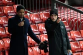 Le président Nasser al-Khelaïfi et son coach Thomas Tuchel assistant à une séance d'entraînement du PSG à Old Trafford, le 11 février 2019