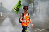 Un membre du syndicat SUD participe à la manifestation contre la réforme ferroviaire, le 4 juin 2019 à Paris