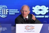 Le ministre allemand des Finances Wolfgang Schaeuble  lors d'une conférence de presse le 16 mars 2017 à Francfort