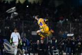 L'attaquant français des Tigres André-Pierre Gignac fête un but contre les Pumas en finale retour du Championnat de Mexique, le 13 décembre 2015 à Mexico