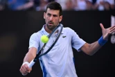 Le Serbe Novak Djokovic contre l'Américain Taylor Fritz en quart de finale de l'Open d'Australie le 23 janvier 2024 à Melbourne