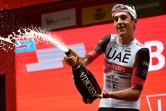 Le coureur espagnol de l'équipe UAE Marc Soler après sa victoire sur la 5e étape du Tour d'Espagne entre Irun et Bilbao, le 24 août 2022.