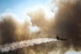 Un avion bombardier d'eau effectue un largage sur les feux de forêt près de Monchique, dans la région de l'Algarve, sud du Portugal, le 8 août 2018
