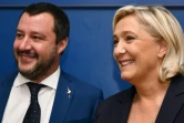 Matteo Salvini (g), leader de l'extrême droite italienne, vice-Premier ministre et ministre de l'Intérieur, et Marine Le Pen, présidente du Rassemblement national (RN) en France, le 8 octobre 2018 à Rome 
