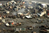 Vue aérienne des destructions dans le département de Miyagi au lendemain d'un tsunami, le 12 mars 2011 au Jaon
