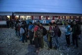 Des migrants attendent pour monter à bord d'un train en direction de la Serbie, le 24 septembre 2015 à Gevgelija, près de la frontière entre la Grèce et la Macédoine