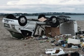 Une caravane renversée par des vents violents sur la plage de Nea Plagia en Grèce où un couple tchèque a été tué le 11 juilet 2019