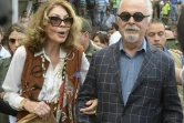 L'artiste colombien Fernando Botero (d) et son épouse, la sculptrice grecque Sophia Vari, à Medellin, en Colombie, le 27 janvier 2017