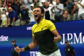 Matteo Berrettini célèbre sa victoire contre Gaël Monfils en quart de finale de l'US Open, le 4 septembre à New York