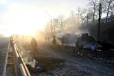 Une artère de Kiev le 26 février 2022 après des affrontements avec des forces russes
