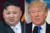 Un montage de photos du président nord coréen, Kim Jong-Un du 15 avril 2017 à Pyongyang et de son homologue américain, Donald Trump, le 19 juillet 2017 à Washington