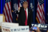 Donald Trump célébre sa victoire à la primaire de Caroline du Sud, le 20 février 2016 à Spartanburg