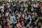 Manifestation d'étudiants pour demander la démission du président de la Cour suprême Obaidul Hassan, le 10 août 2024 à Dacca, au Bangladesh