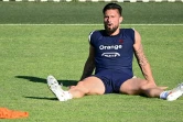 L'attaquant Olivier Giroud, lors d'une pause pendant l'entraînement de l'équipe de France, le 11 juin 2021 à Clairefontaine-en-Yvelines, avant le début de l'Euro-2020