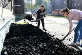 Un mineur et sa femme remplissent de charbon le sous-sol de leur maison à Mikolow, le 12 octobre 2018 en Silésie, dans le sud de la Pologne (sud de la Pologne)