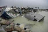 Des embarcations de pêche échouées dans le port danois de Rødvig (province de Zealand) après une tempête, le 21 octobre 2023