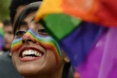 Photo du 24 juin 2018 montrant une militante indienne LGBT prenant part à une marche des fiertés à Chennai dans l'Etat du Tamil Nadu