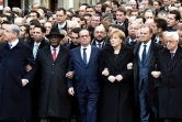 Benjamin Netanyahu, t Ibrahim Boubacar Keita,  François Hollande, Donald Tusk et Mahmoud Abbas le 11 janvier 2015 à Paris