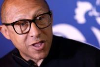 Le président de la Fédération française de football Philippe Diallo répond aux questions des journalistes de l'AFP, le 2 juillet 2024 à Paderborn (Allemagne), camp de base de l'équipe de France pendant l'Euro-2024