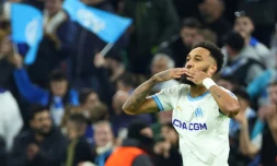 L'attaquant de l'OM Pierre-Emerick Aubameyang auteur d'un doublé contre Villarreal en 8e de finale aller de la Ligue Europa, le 7 mars 2024 à Marseille