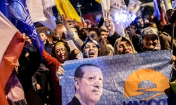 Les partisans du Parti de la justice et du développement (AKP) de Erdogan manifestent leur joie le 1er novembre 2015 à Istanbul 