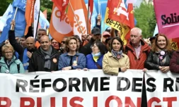Les dirigeants des principaux syndicats français pendant la manifestation du 1er mai 2023 à Paris ( AFP / Alain JOCARD )