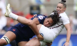  Natasha Hunt (droite) et Teani Feleu à Twickenham le 26 avril 2025. © Adrian Dennis, AFP 