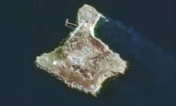 Image satellite diffusée par Maxar Technologies de l'île des Serpents, le 30 juin 2022
