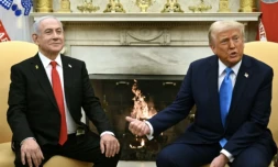 Le président américain Donald Trump reçoit le Premier ministre israélien Benjamin Netanyahu à la Maison Blanche, le 4 février 2024 ( AFP / ANDREW CABALLERO-REYNOLDS )
