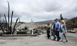 Le président américain Joe Biden visite une zone dévastée par les incendies sur l'ßle de Maui (Hawaï), le 21 août 2023 ( AFP / Mandel NGAN )
