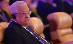 Le président de l'Autorité palestinienne Mahmoud Abbas au forum économique mondial le 28 avril 2024 AFP / Fayez Nureldine