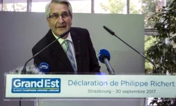Philippe Richert (LR), le président de la région Grand Est et président de l'association des présidents de régions le 30 septembre 2017 à Strasbourg lors de la conférence de presse annonçant sa démission