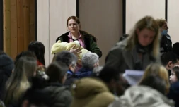 Au centre parisien dédié aux réfugiés arrivés d'Ukraine, Porte de Versailles, le 17 mars 2022