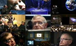 Cette combinaison de photos créée le 14 mars 2018 montre l'astrophysicien Stephen Hawking lors de différents événements.