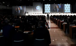 Le président du Comité international olympique (CIO) Thomas Bach lors d'un dicours devant l'Assemblée générale des comités nationaux olympiques, le 2 novembre à Prague.
