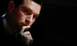 Le président du Rassemblement national Jordan Bardella assiste à une réunion du Medef, le 20 juin 2024 à Paris