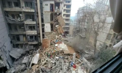 Un immeuble a été détruit par une frappe israélienne, le 8 avril 2026 à Beyrouth ( AFP / Fadel ITANI )