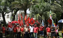 Rassemblement contre la réforme des retraites devant la CGSS de Saint-Denis le 16 janvier 2020