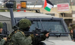 des soldats israéliens lors d'affrontements avec des Palestiniens dans le village de Qabatiyah prÚs de Jénine, dans le nord de la Cisjordanie occupée, le 6 février 2016